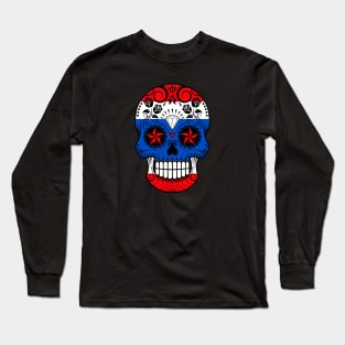 Thai Flag Sugar Skull with Roses Long Sleeve T-Shirt